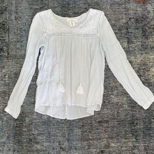 L.O.G.G. Women's Sky Blue with White Lace, Embroidery Detail and Tassel Top